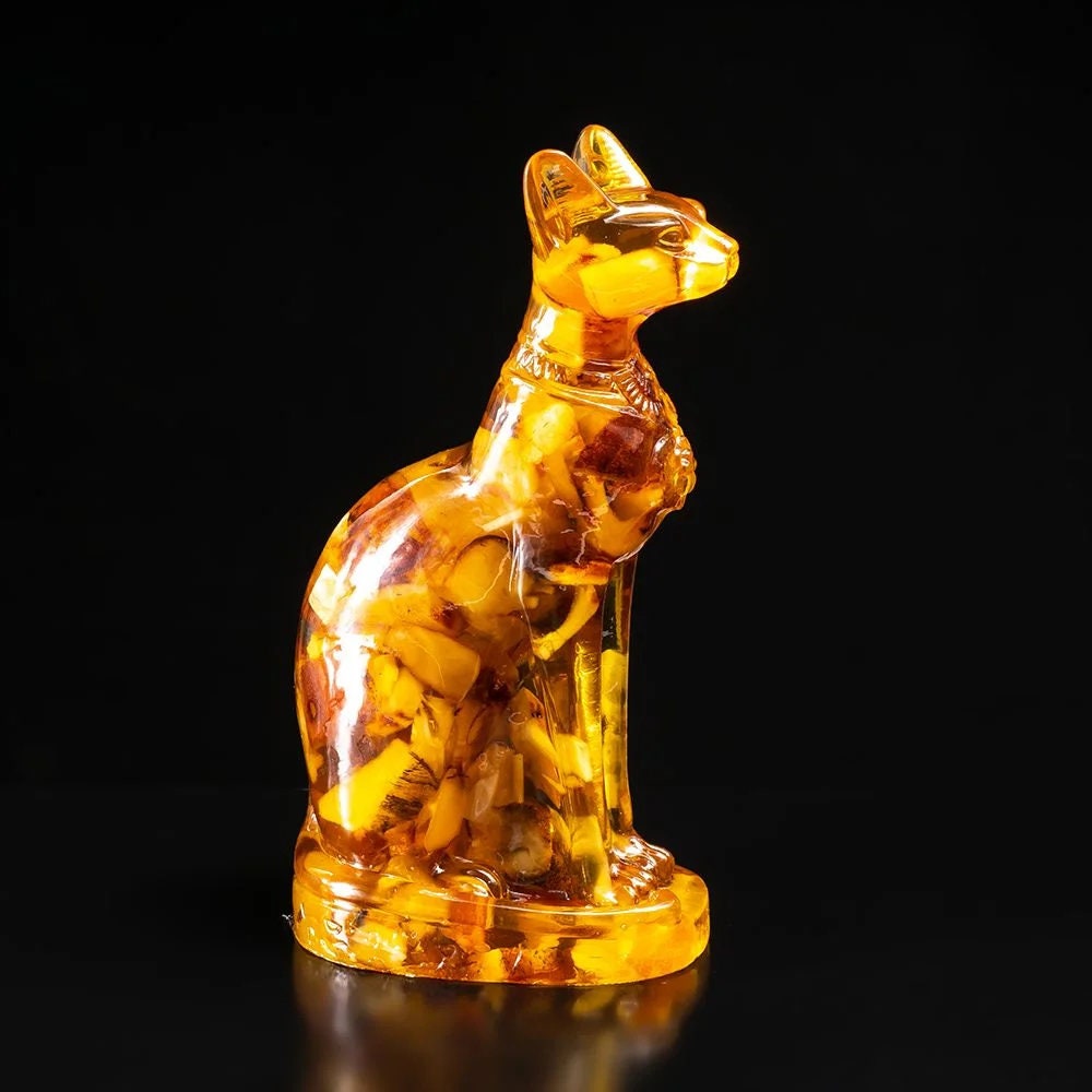 Figurine natural Baltic amber Egyptian cat Sphinx|Home Decor|Amber Souvenir Gift |Amber carved Cat Statuette|Amber cat Sculpture |unick gift