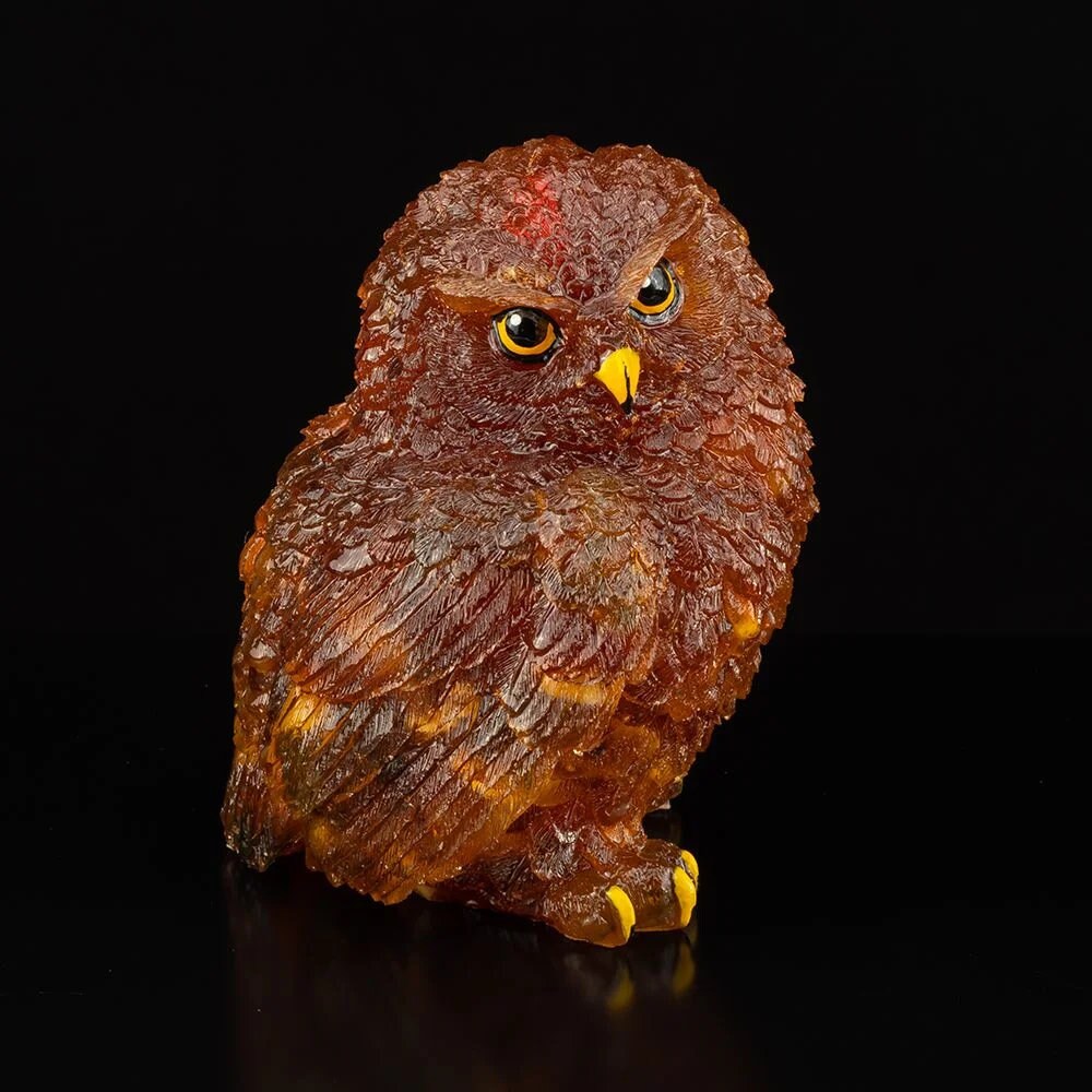 Large souvenir figurine made of amber Owl| Handmade Amber Souvenir gift |Baltic Amber Owl Statuette |Amber owl Sculpture |unick gift|owl art