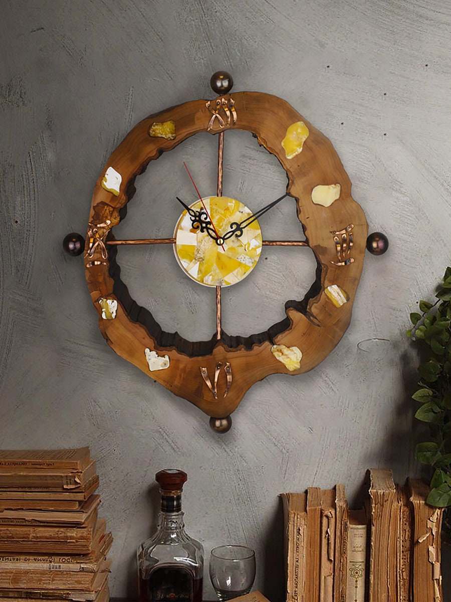 Handmade Luxury wall clock made of amber and wood|Amber gift| Home Decor | Unick Wall Clock Amber| Unick Gift| Office Decor| Handcraft Clock