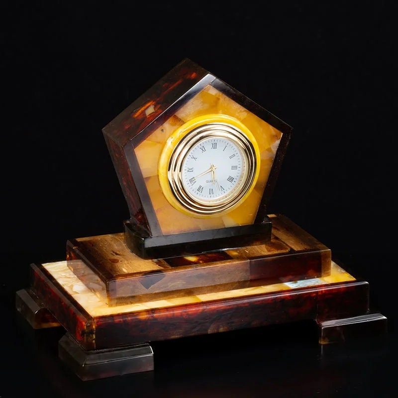 Luxury Business souvenir table Clock with natural amber mosaic|Amber Souvenir gift| Home Decor | Luxury Clock Amber| Unick Gift| Vip Gift