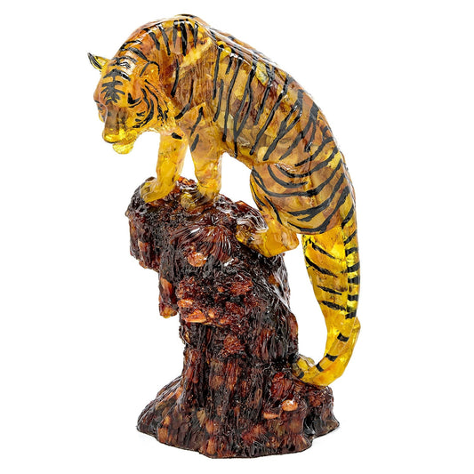 Amber tiger figurine| |Amber Souvenir Gift|Handmade Amber Tiger Statuette|Amber Sculpture tiger| Home decor interior