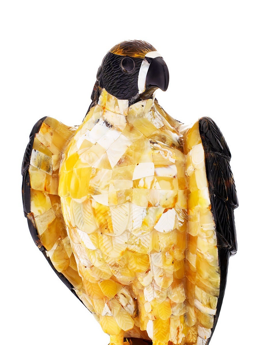 Carved statuette made of natural amber on a wooden stand Peregrine Falcon|Amber Souvenir Gift |Amber Falcon Figurine|Luxury Amber Statue