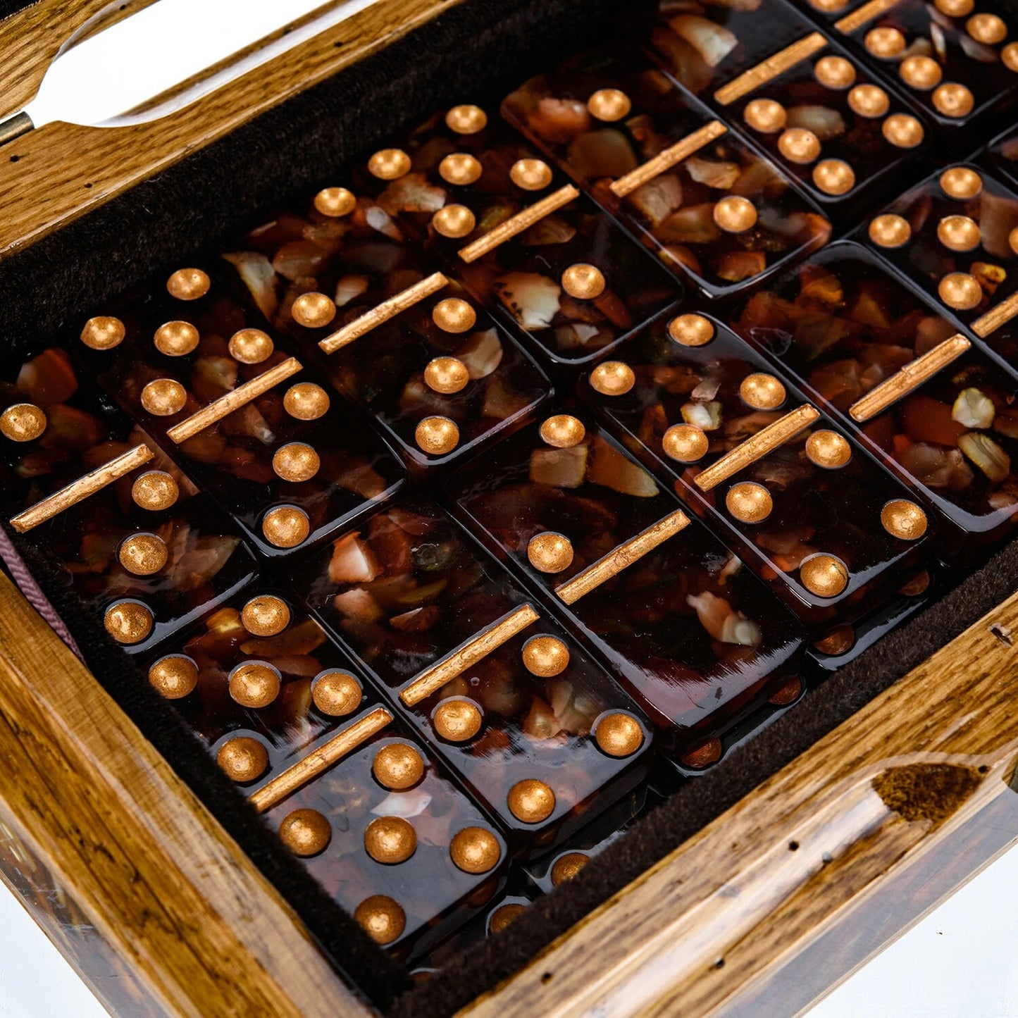 Unusual Amber domino with the coat of arms "Konigsberg" in carved wooden box| Natural Baltic Amber domino set|Amber bones Chips |Amber Chips