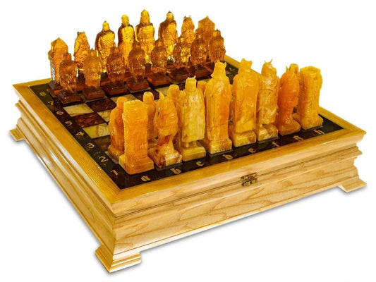 Large Amber chess set with luxurious Amber Pieces Heroes |Wooden amber Chessboard Chess Figures Board Game Vip Gift unique present Luxury