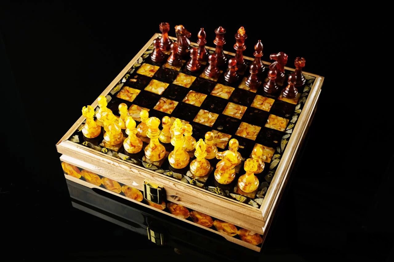 Wooden Amber chess set Classic with storage| Amber chess Pieces| Wooden Amber Chessboard|Chess Figures|Board Game| Vip Gift|Luxury Chess Set