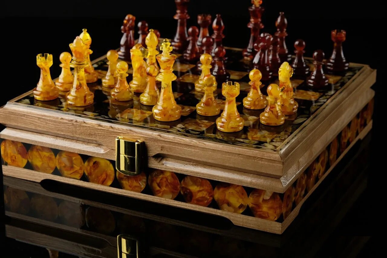 Wooden Amber chess set Classic with storage| Amber chess Pieces| Wooden Amber Chessboard|Chess Figures|Board Game| Vip Gift|Luxury Chess Set