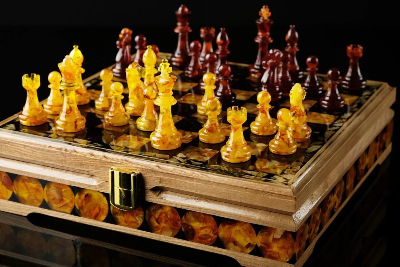 Wooden Amber chess set Classic with storage| Amber chess Pieces| Wooden Amber Chessboard|Chess Figures|Board Game| Vip Gift|Luxury Chess Set