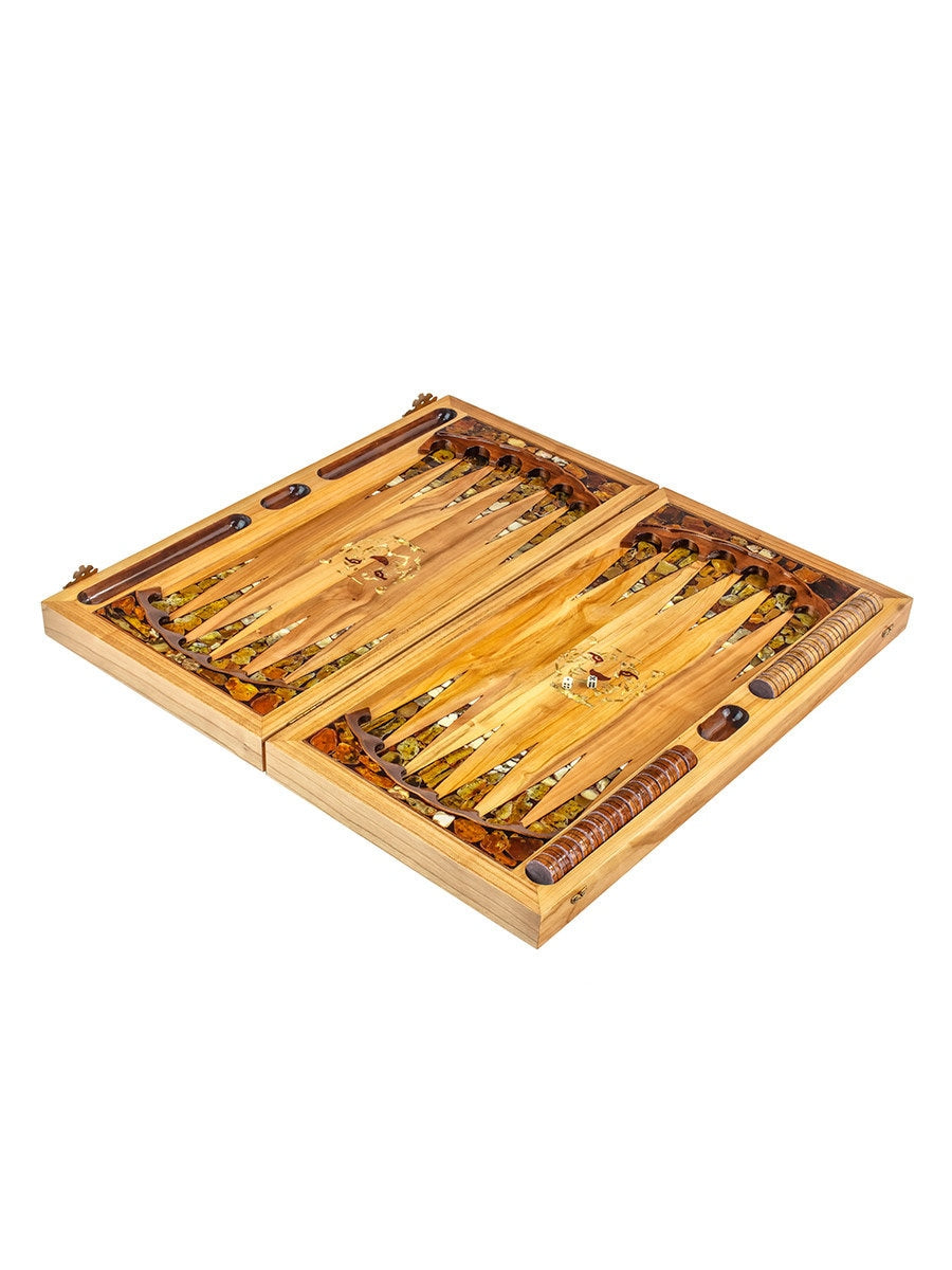 Luxury backgammon set Tiger made of wood with natural amber |Amber Backgammon Checkers|Mosaic amber carved tiger | Board Game| Vip Gift