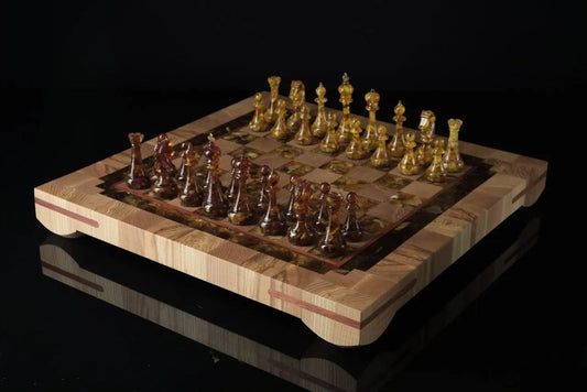 Wooden Amber chess set with amber Chessboard|Amber Chess Pieces| Wooden Chessboard |Chess Figures|Board Game| Vip Gift|Handmade Luxury Chess