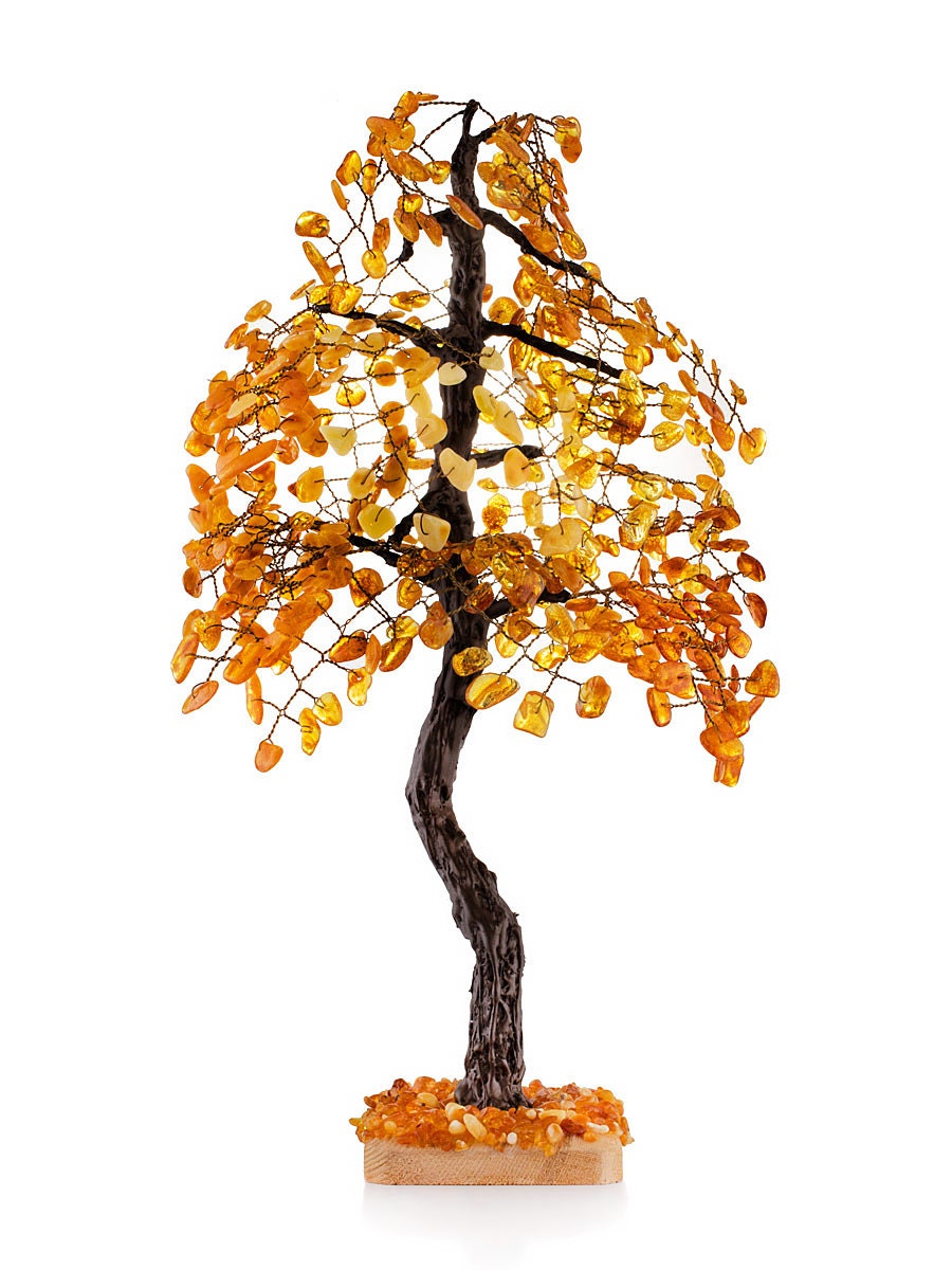 Small souvenir money tree with amber leaves on wooden stand |The talisman tree|Amber Tree Art| Souvenir Gift |Home Office Decor| Unick gift