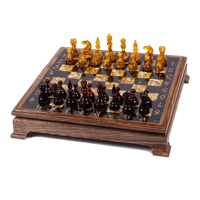 Luxury wooden Chess set with amber figures|Chess Pieces|Wooden Amber Chessboard |Chess Figures|Board Game |Vip Gift|Handmade Luxury Chess