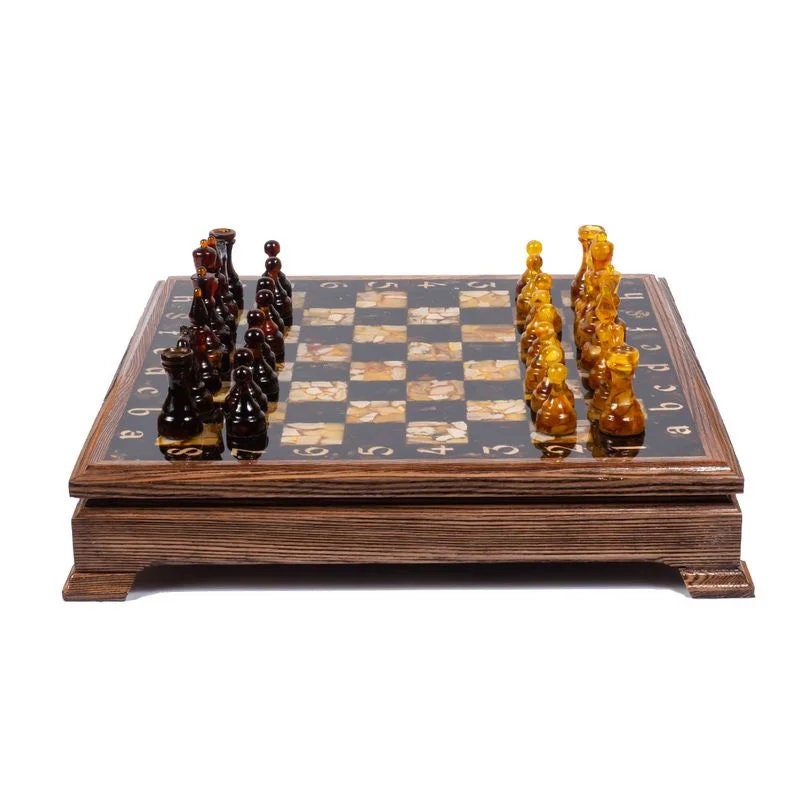 Luxury wooden Chess set with amber figures|Chess Pieces|Wooden Amber Chessboard |Chess Figures|Board Game |Vip Gift|Handmade Luxury Chess