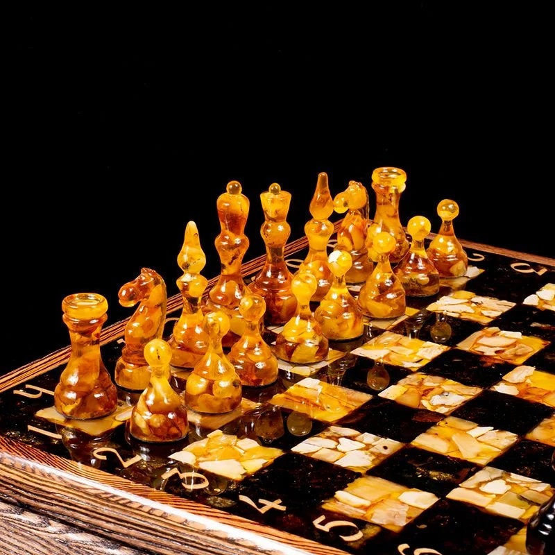 Luxury wooden Chess set with amber figures|Chess Pieces|Wooden Amber Chessboard |Chess Figures|Board Game |Vip Gift|Handmade Luxury Chess