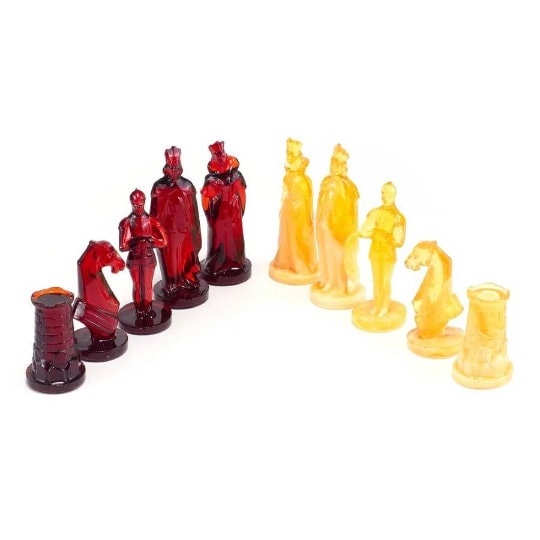 Handmade carved Amber chess pieces of white and cherry hue Medieval Knights|Luxury Amber chess pieces|Board Game| Vip Gift| unique present