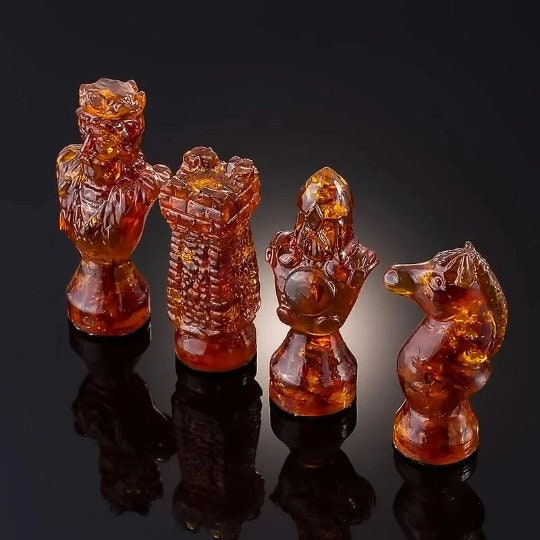 Large amber chess pieces of milk and cognac color Fabulous |Luxury Amber chess pieces| Board Game| Vip Gift| unique present| gift for him