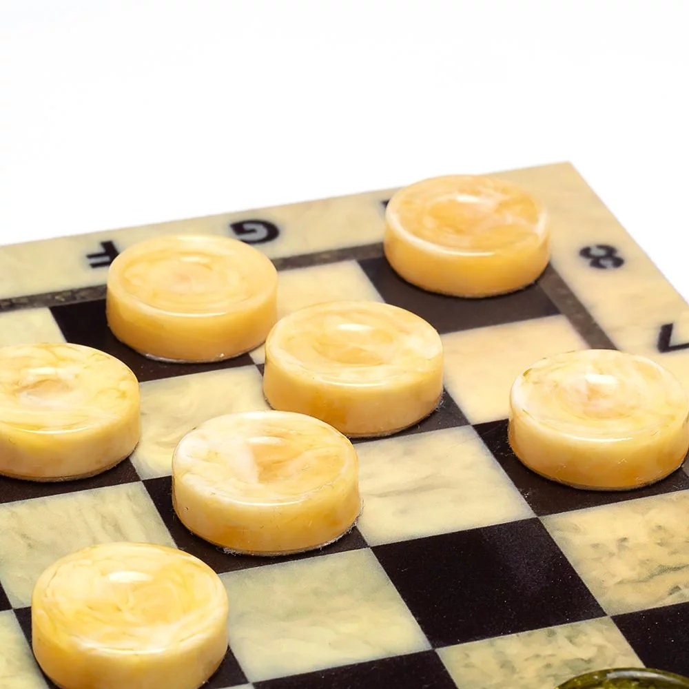 Yellow and green Amber checkers and backgammon chips in a wooden box|Board Game| Luxury Checker pieces |Vip gift|Natural baltic amber