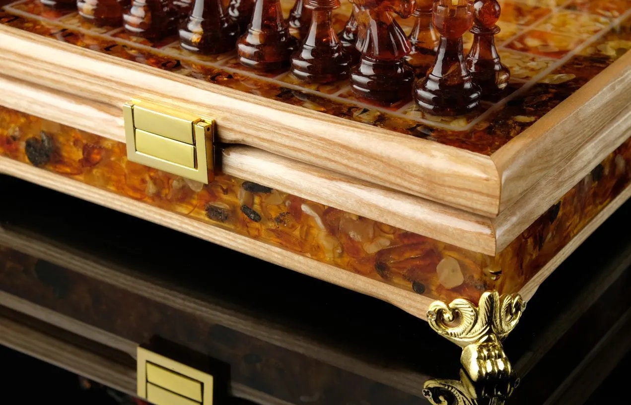 Wooden Amber chess set with amber classic figures|Amber Chess Pieces| Wooden Chessboard |Chess Figures|Board Game| Handmade Luxury Chess