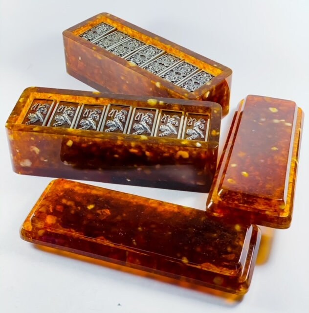 Luxury Amber Domino Lion  with amber bronze chips in Amber Box| Natural Amber dominoe set|Amber bones Chips|Board game