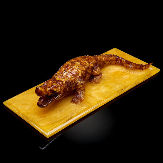 Handmade baltic amber crocodile figurine|Sculpture of amber statuette Crocodile The alligator|The symbol of the oligarch| home interior gift