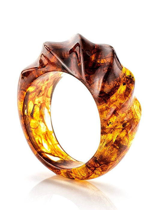 Handmade ring made of natural Baltic molded amber of beautiful cognac color| Amber wedding band|Baltic Amber Jewelry |Handmade Jewelry Gift