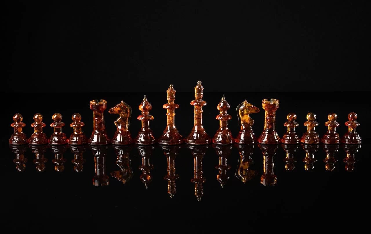 Handmade carved amber chess large figures PI |Luxury Baltic Amber chess pieces cognac honey color| Board Game|Vip Gift| unique chess gift