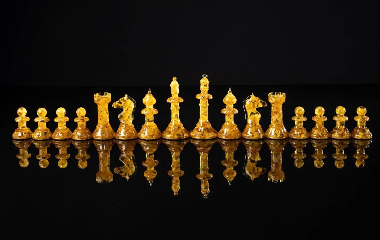 Handmade carved amber chess large figures PI |Luxury Baltic Amber chess pieces cognac honey color| Board Game|Vip Gift| unique chess gift