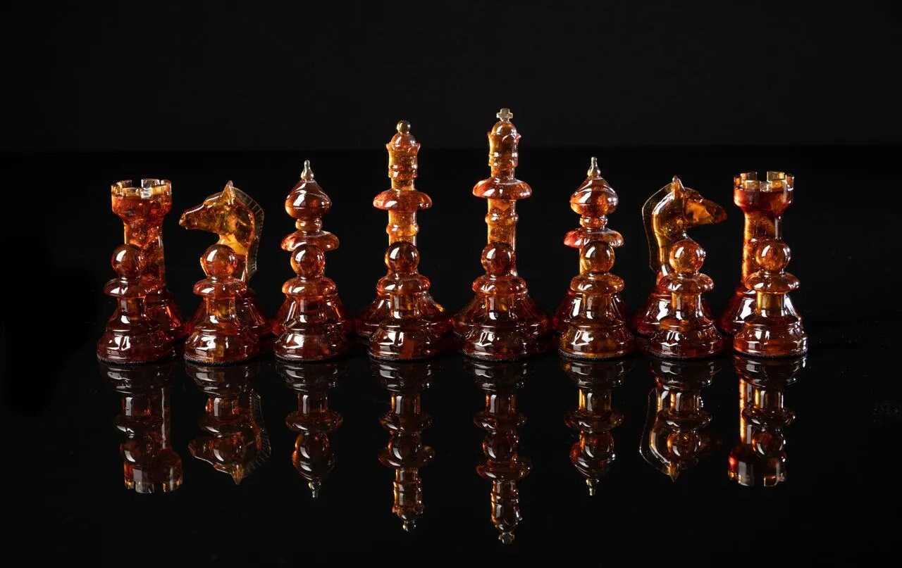 Handmade carved amber chess large figures PI |Luxury Baltic Amber chess pieces cognac honey color| Board Game|Vip Gift| unique chess gift