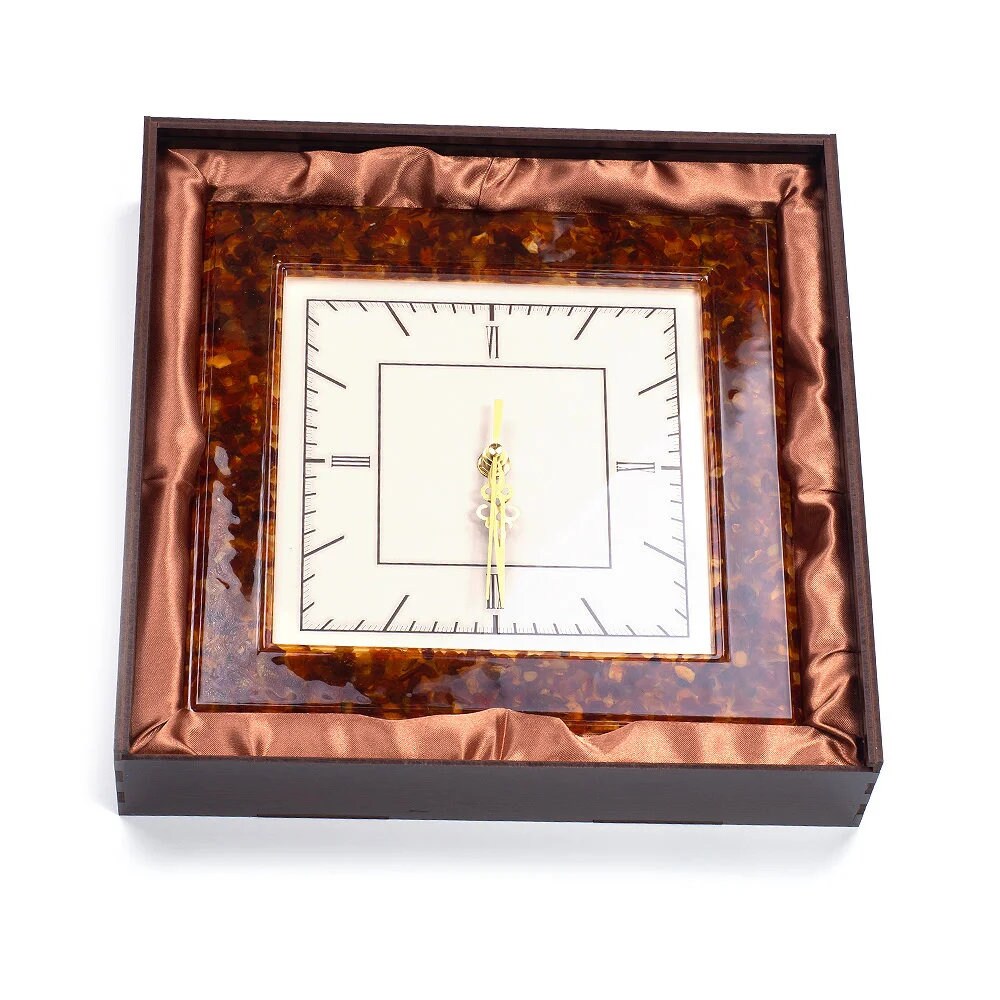 Handmade classic square wall clock in amber frame|Amber gift| Home Decor | Wall Clock Amber| Unick Gift| Office Decor| Baltic amber  Clock