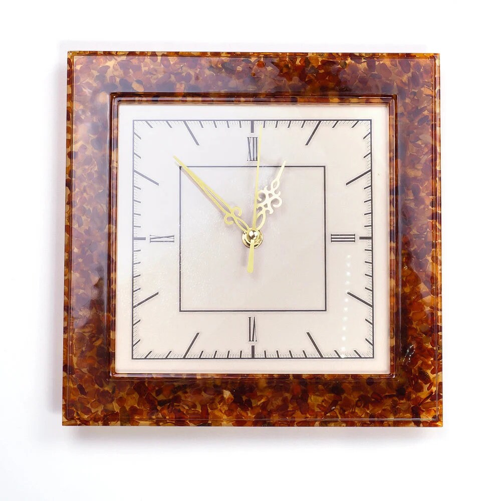 Handmade classic square wall clock in amber frame|Amber gift| Home Decor | Wall Clock Amber| Unick Gift| Office Decor| Baltic amber  Clock