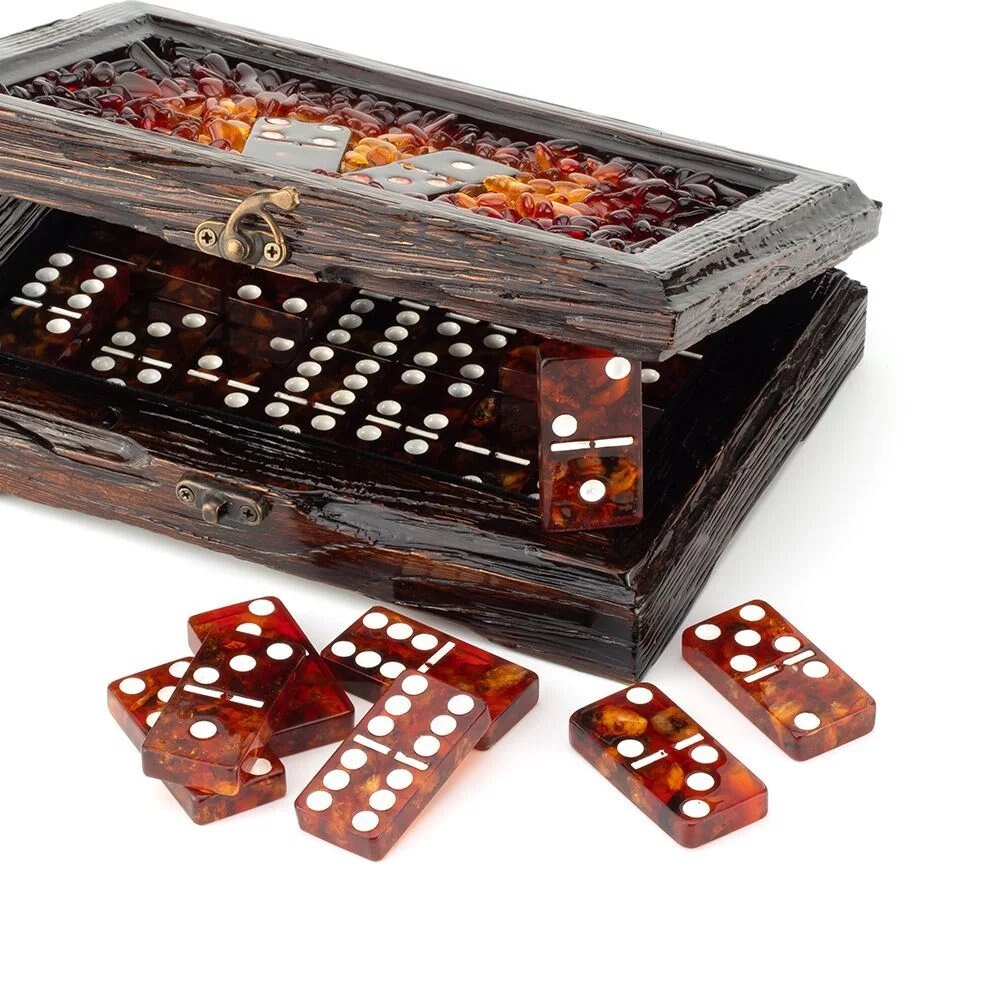 Amber domino set in a carved wooden box-casket| Amber domino game set |Amber bones Chips| Dominoe game| Game gift