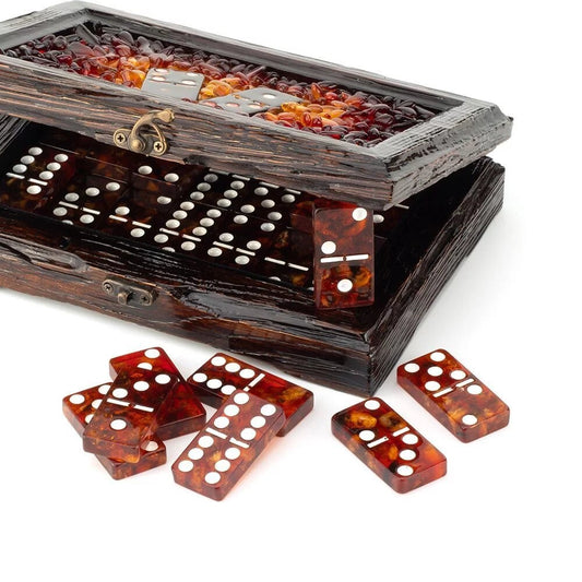 Amber domino set in a carved wooden box-casket| Amber domino game set |Amber bones Chips| Dominoe game| Game gift