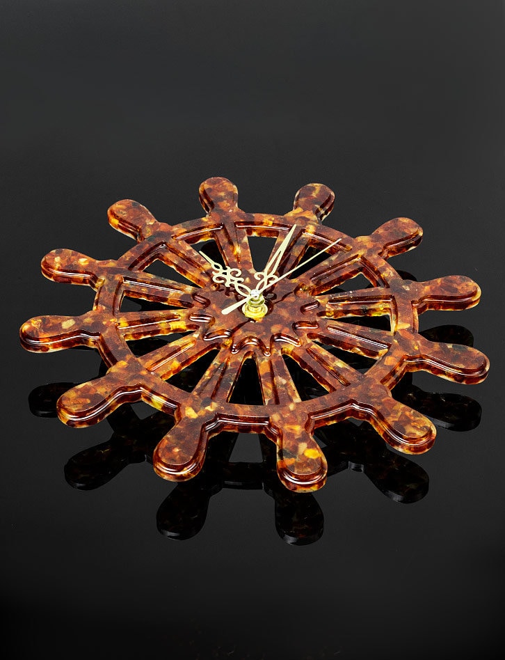 Spectacular interior clock Steering wheel made of amber mosaic|Amber gift|Home Decor|Wall Clock Amber Unick Gift|Office Decor|amber Clock