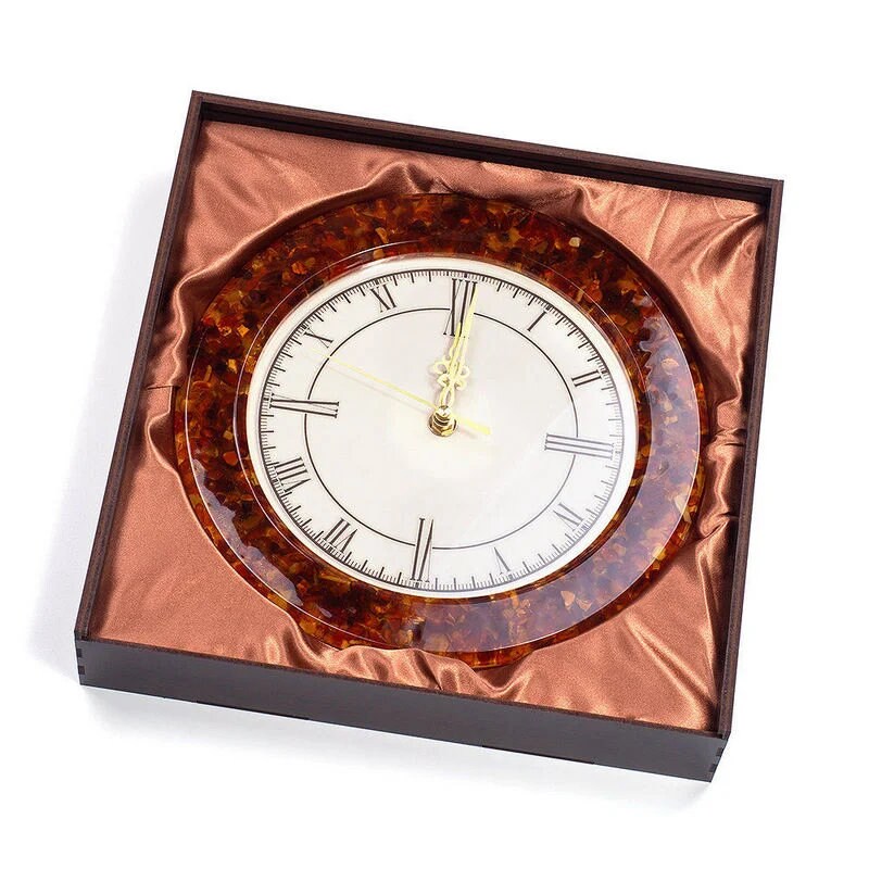 Classic round clock made of natural amber in a gift box|Amber gift|Home Decor|Wall Clock Amber |Unick Gift|Office Decor|Baltic amber Clock