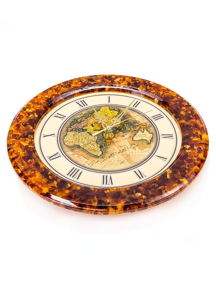 Unique Wall clock in an amber mosaic frame World Map|Amber gift|Home Decor|Wall Clock Amber |Unick Gift|Office Decor|Baltic amber decor