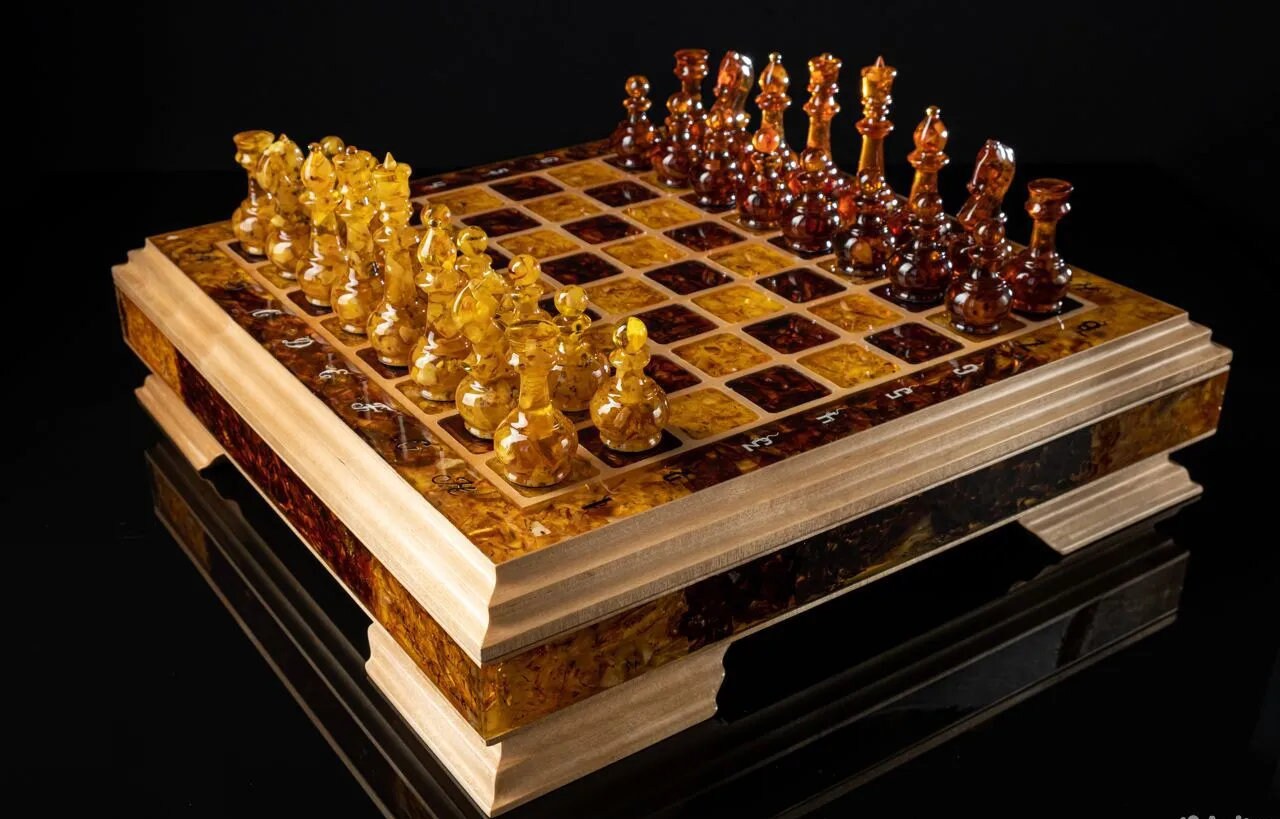 Wood Amber Chess set Light with amber chess pieces |Wooden Amber chess Board| Amber Chess Figures |Board Game| Vip Gift|Luxury Gift Interior