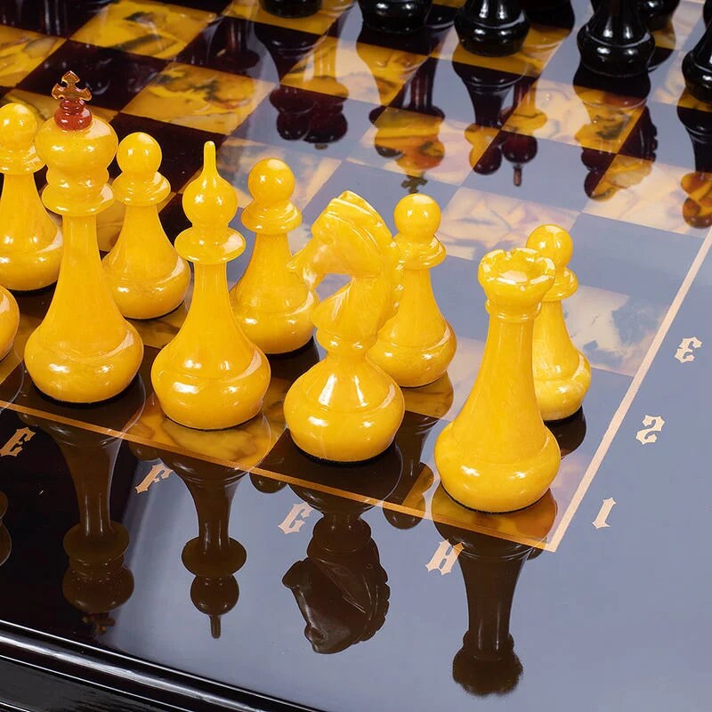 Large luxury amber chess set in oak casket-board with large amber chess pieces|Wooden amber Chessboard |Chess Figures |Board Game| Vip Gift