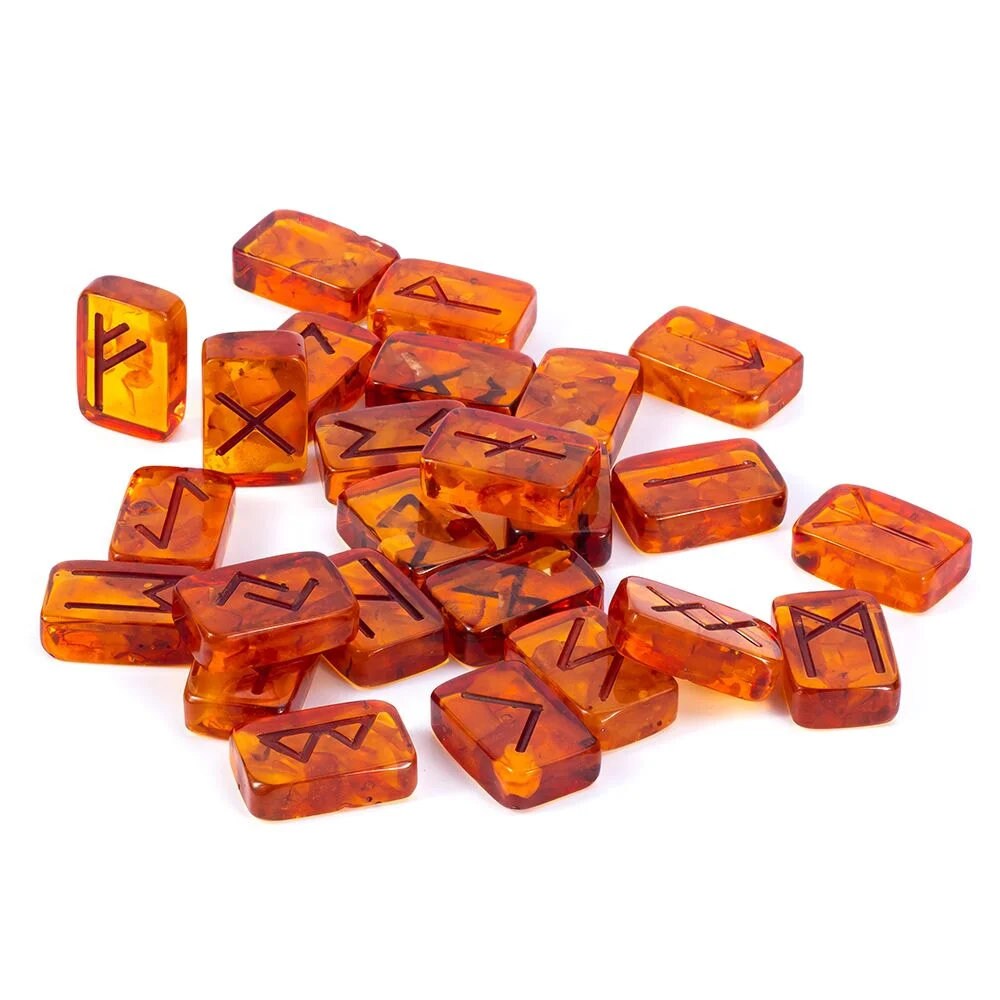 Magic Runes made of Baltic Amber | Runes set with bag|Scandinavian Runes|Magical divination stone runes|Divination Tools