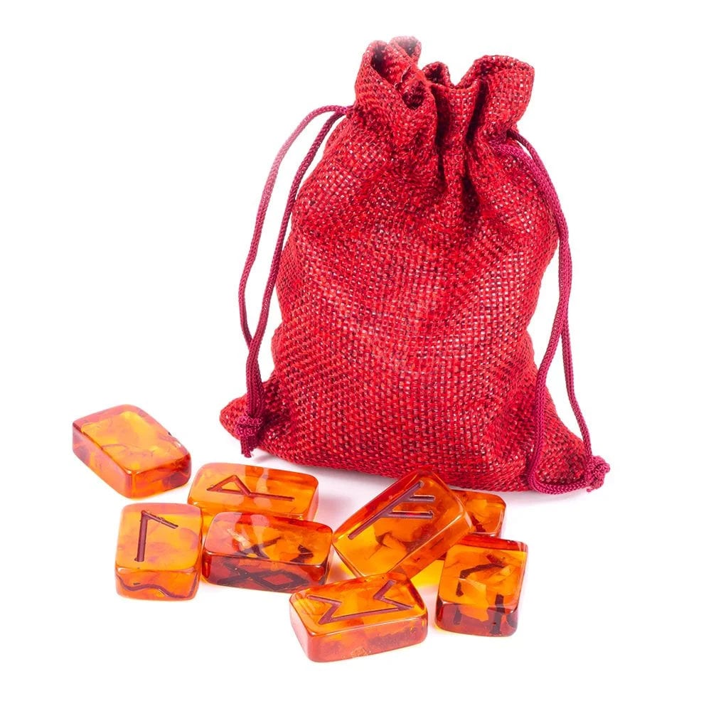 Magic Runes made of Baltic Amber | Runes set with bag|Scandinavian Runes|Magical divination stone runes|Divination Tools