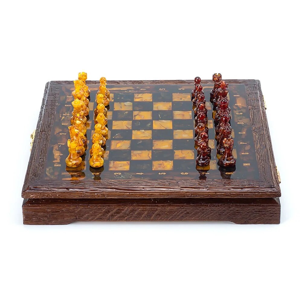 Exclusive amber chess set in an oak casket with handmade figures|Wooden Amber Chessboard |Chess Figures|Board Game|Vip Gift|Unick chess gift