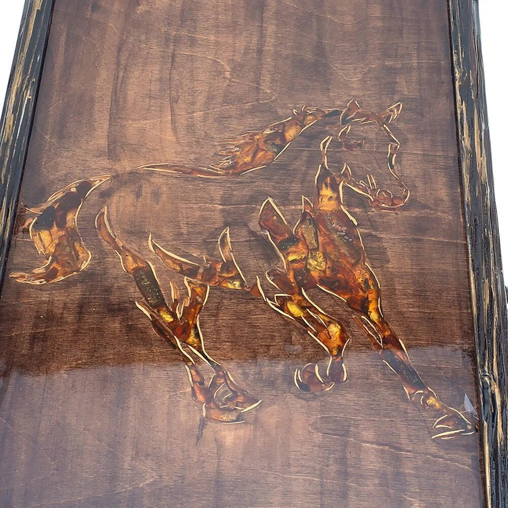 Luxury Wooden backgammon set inlaid with natural mosaic amber handmade "Horse"| Amber backgammon chips Backgammon Dices|Board Game|Vip Gift