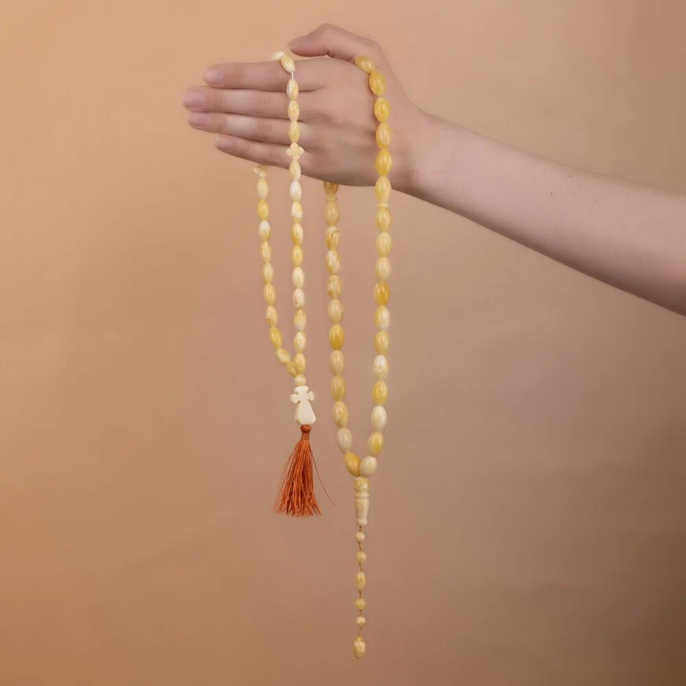 Large Muslim rosary-olives made of natural solid royal amber| Handmade Rosary amber beads amber| 33 beads amber rosaries| Unique rosary gift