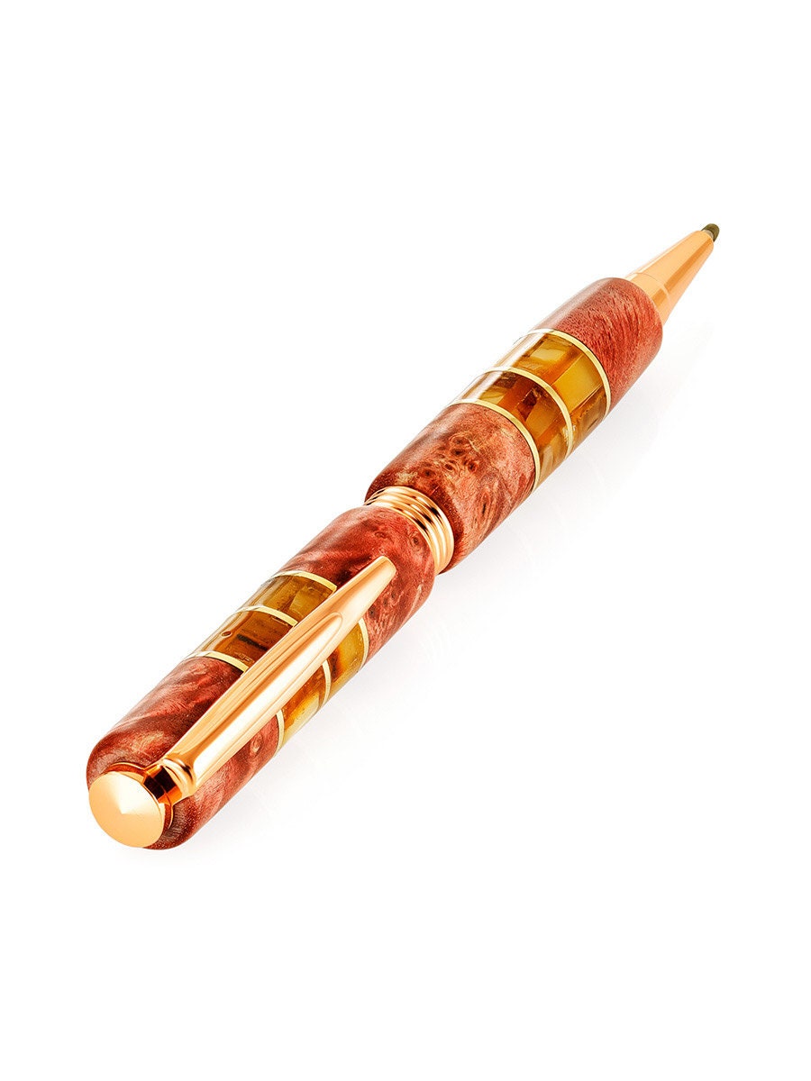 Roller ballpoint made of suveli Karelian birch in pink tinted and natural amber|Amber wood birch Pen|Luxury gift|Unick Gift|Gift for him