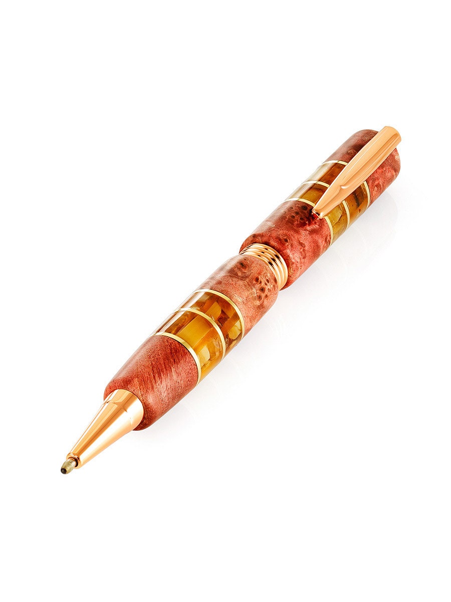 Roller ballpoint made of suveli Karelian birch in pink tinted and natural amber|Amber wood birch Pen|Luxury gift|Unick Gift|Gift for him