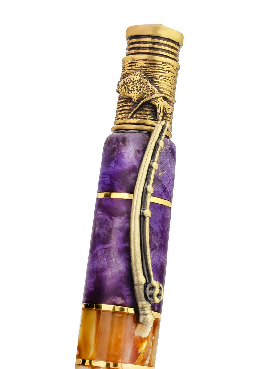 Exclusive handmade puprle pen made of wood and natural Baltic amber The Fisherman |Amber wood Pen|Luxury pen gift|Unick Gift|Gift for him