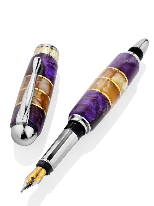 Exclusive handmade fountain pen made of birch wood with tinting and natural Baltic amber|Amber wood Pen|Luxury pen gift|Unick Gift for him