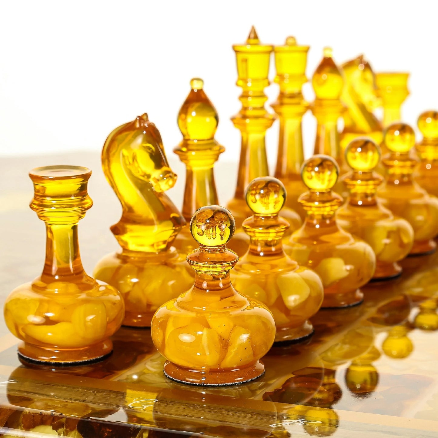 CHESS TABLE with amber chess pieces| Luxury table Chess set |Amber Chess Figures|Masterpiece for Chess Enthusiasts|Unique chess gift