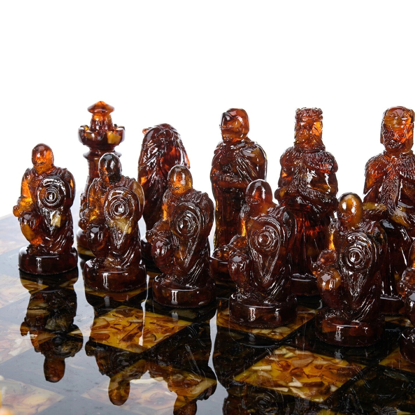 Handmade Large Amber Chess set with amber knight chess pieces|Wood Amber chessboard|Amber Chess Figures|Board Game|Vip Gift|Luxury chess set