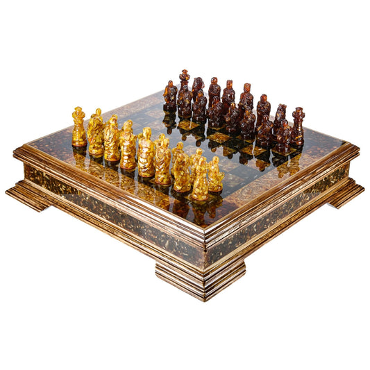 Handmade Large Amber Chess set with amber knight chess pieces|Wood Amber chessboard|Amber Chess Figures|Board Game|Vip Gift|Luxury chess set