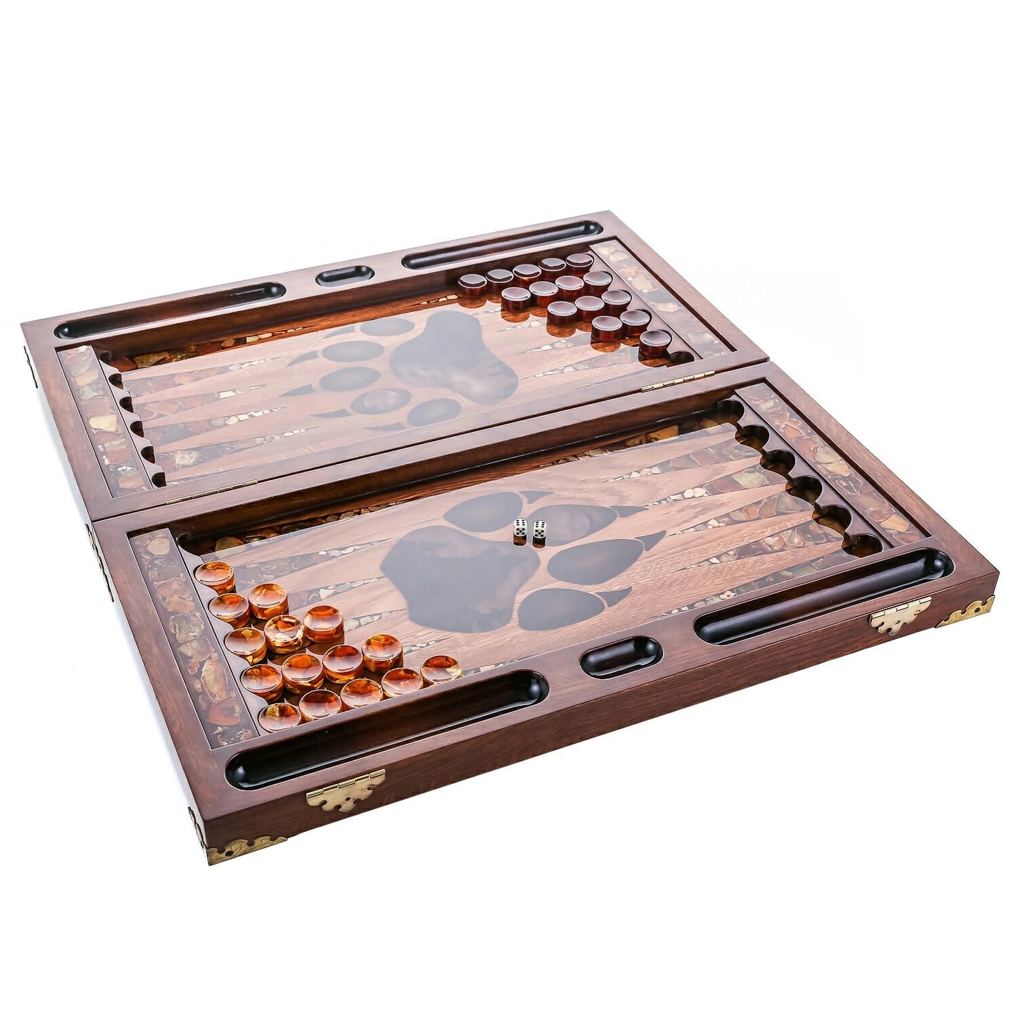 Luxury backgammon board made of wood and baltic amber carving Bear|Amber Backgammon chips|Checkers Amber Dices cubes|Board Game| Vip Gift