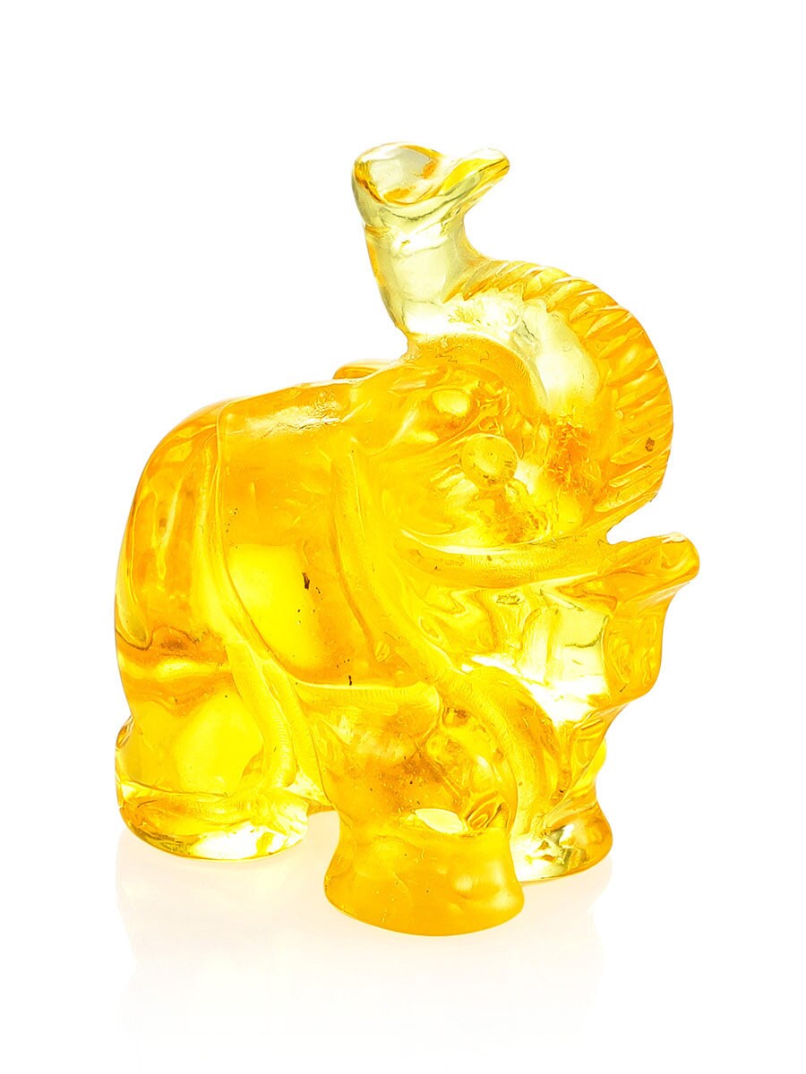 Small carved souvenir figurine made of natural transparent lemon-colored Baltic amber Elephant|amber statuette elepthant|Amber Sculpture